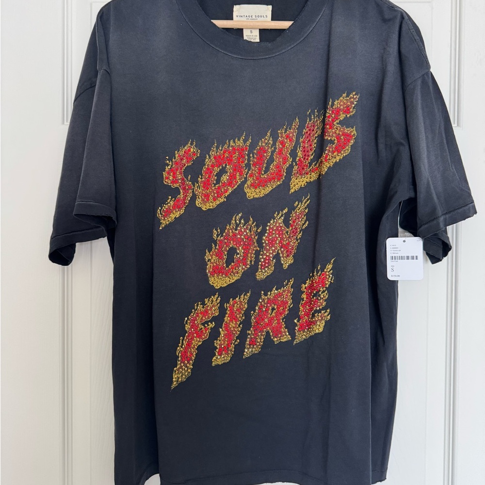 Vintage Souls Graphic T Shirt - Black Red & Gold Rhinestones.
